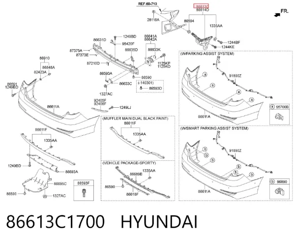 Кронштейн бампера заднего левый 86613C1700 Hyundai/Kia