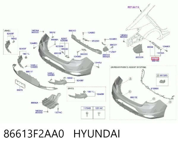Кронштейн бампера заднего левый 86613F2AA0 Hyundai/Kia