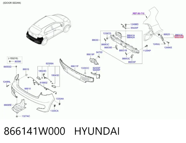 Кронштейн бампера заднего правый 866141W000 Hyundai/Kia
