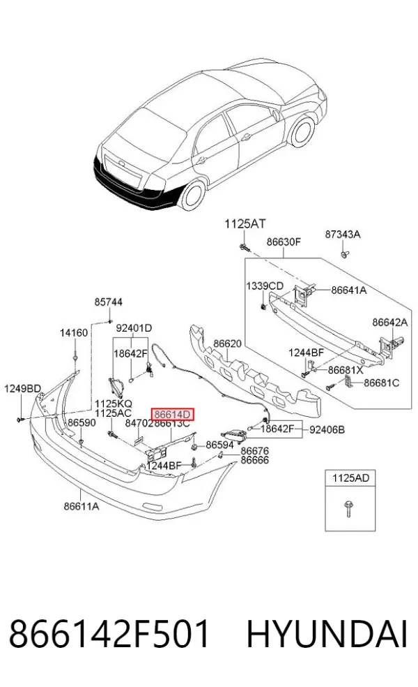 Кронштейн бампера заднего правый 866142F501 Hyundai/Kia