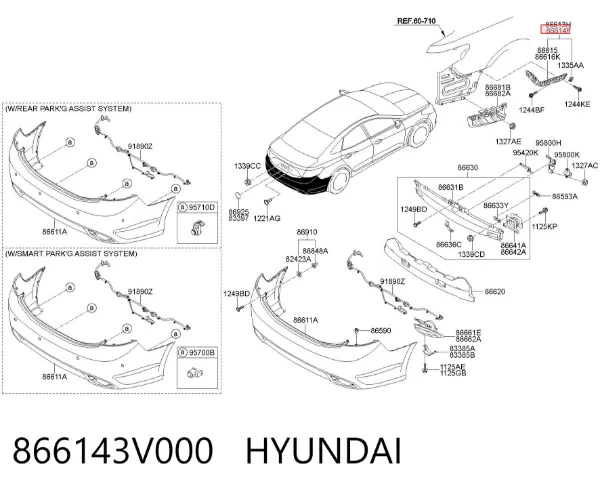Кронштейн бампера заднего правый 866143V000 Hyundai/Kia