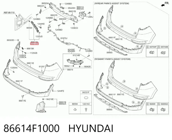 Кронштейн бампера заднего правый 86614F1000 Hyundai/Kia