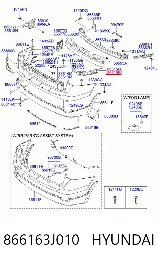 Кронштейн бампера заднего правый 866163J010 Hyundai/Kia
