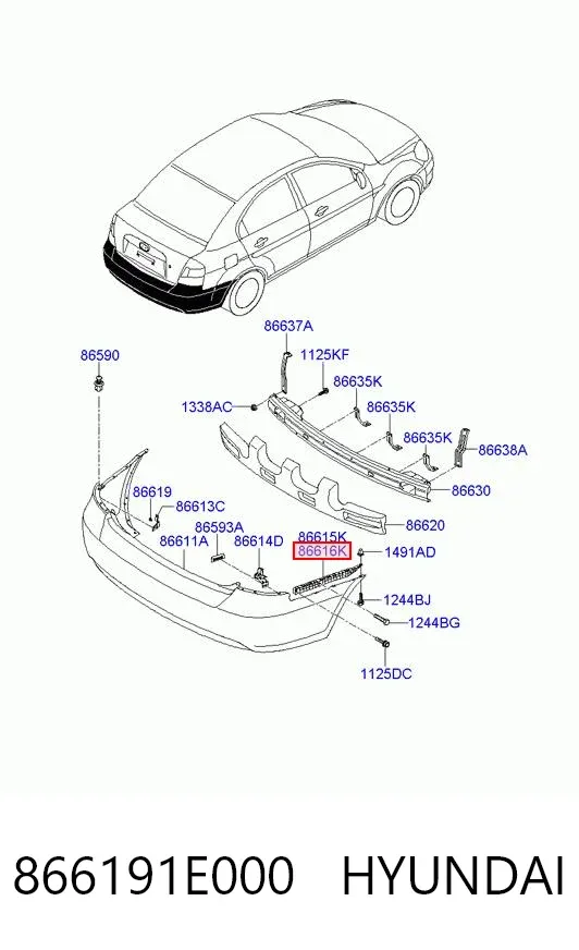 Кронштейн бампера заднего внешний правый 866191E000 Hyundai/Kia
