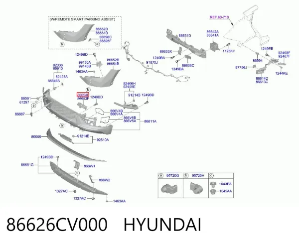 Кронштейн бампера заднего правый 86626CV000 Hyundai/Kia