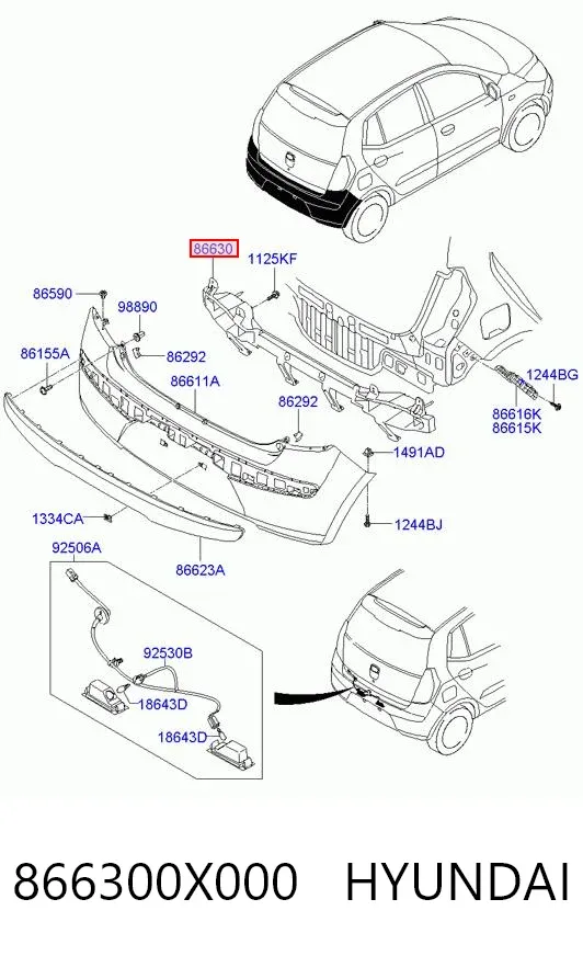 Усилитель заднего бампера 866300X000 Hyundai/Kia