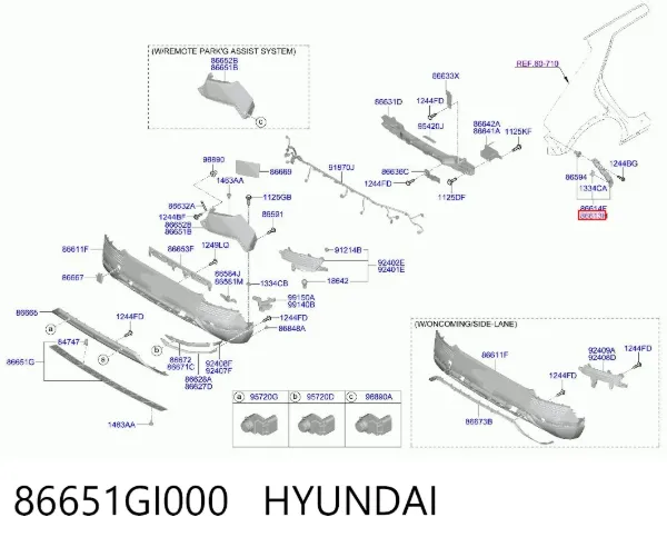 Кронштейн бампера заднего левый 86651GI000 Hyundai/Kia