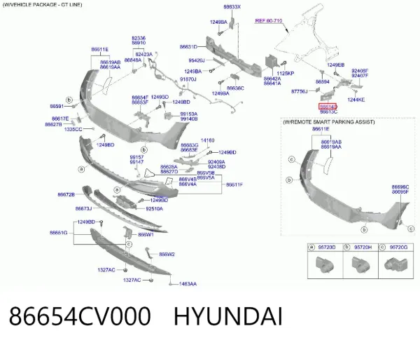 Кронштейн бампера заднего правый 86654CV000 Hyundai/Kia