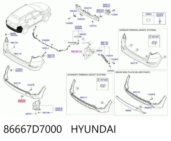 Заглушка бампера буксировочного крюка задняя 86667D7000 Hyundai/Kia