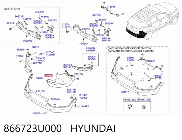 Накладка бампера заднего правая 866723U000 Hyundai/Kia