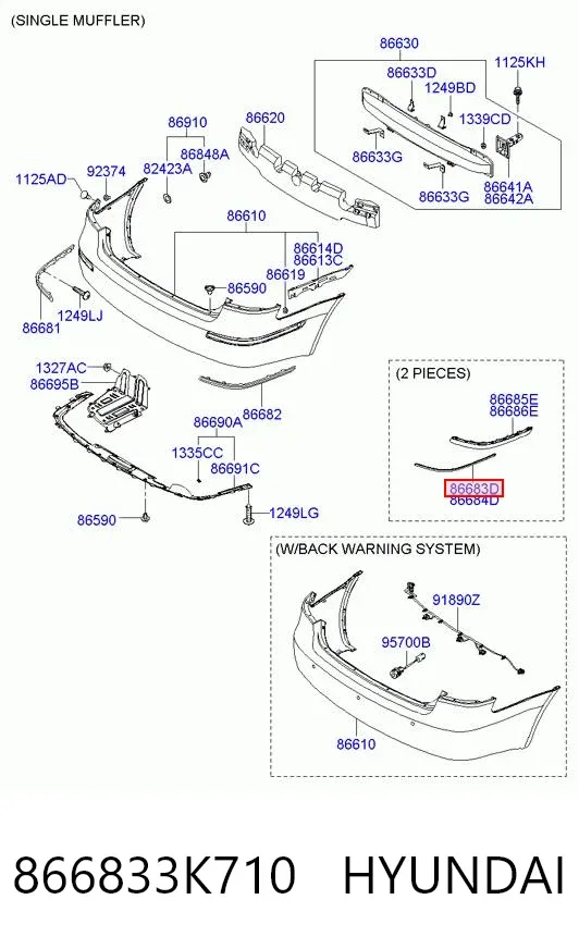 Молдинг бампера заднего левый 866833K710 Hyundai/Kia