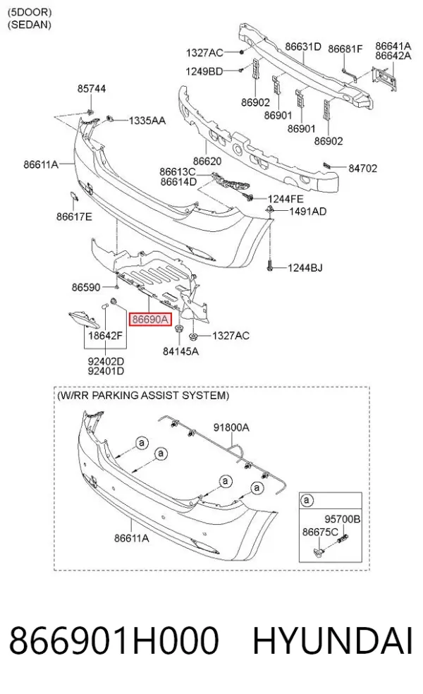 Защита бампера заднего 866901H000 Hyundai/Kia
