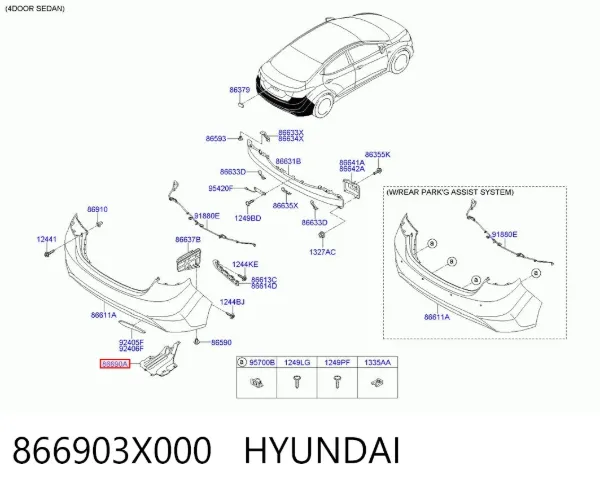 Защита бампера заднего 866903X000 Hyundai/Kia