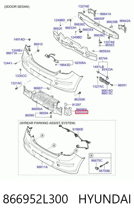 Кронштейн бампера заднего левый 866952L300 Hyundai/Kia