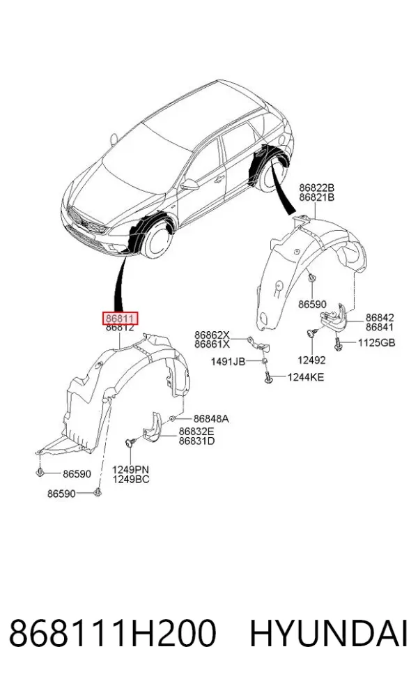 Подкрылок передний левый 868111H200 Hyundai/Kia