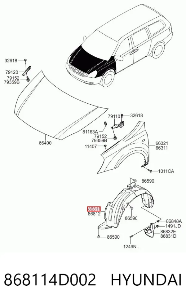 Подкрылок передний левый 868114D002 Hyundai/Kia