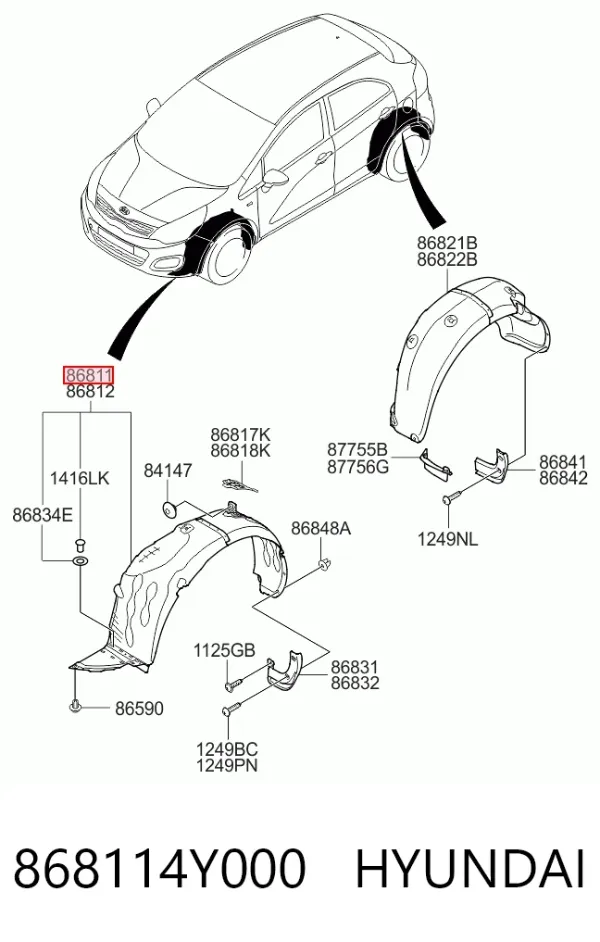 Подкрылок передний левый 868114Y000 Hyundai/Kia