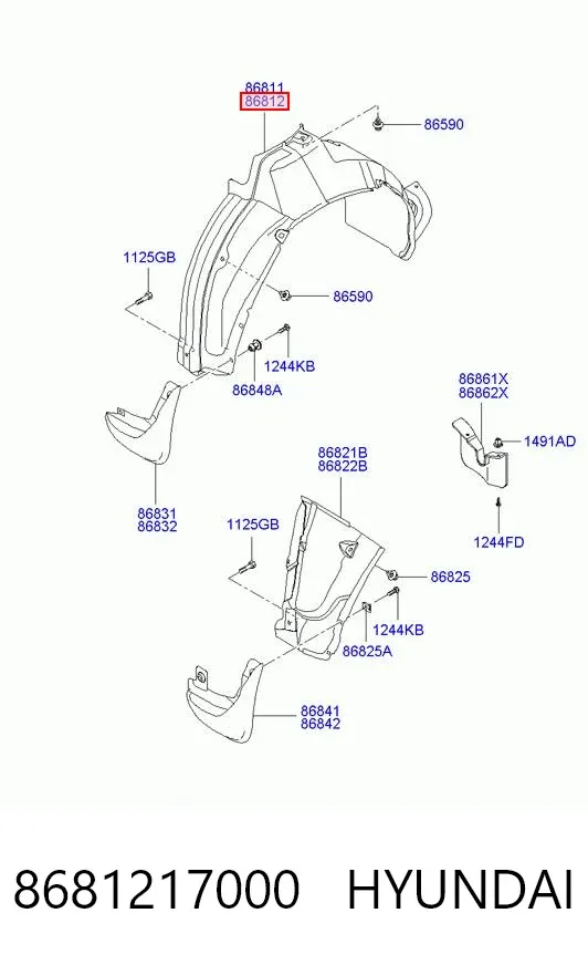 Подкрылок передний правый 8681217000 Hyundai/Kia