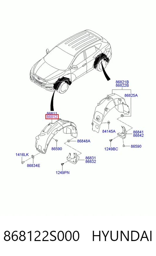 Подкрылок передний правый 868122S000 Hyundai/Kia