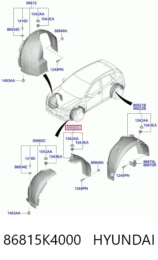 Подкрылок крыла переднего левый задний 86815K4000 Hyundai/Kia
