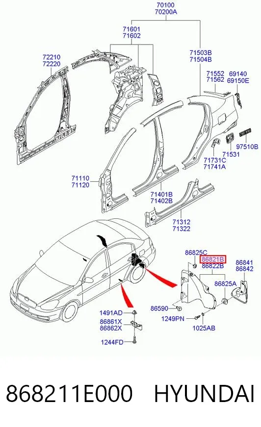 Подкрылок задний левый 868211E000 Hyundai/Kia