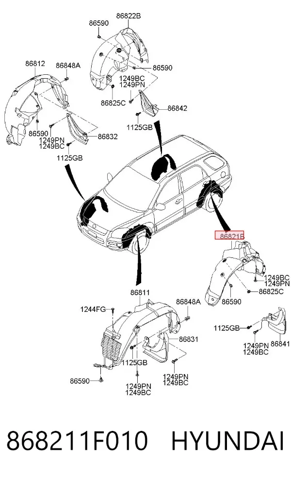Подкрылок задний левый 868211F010 Hyundai/Kia