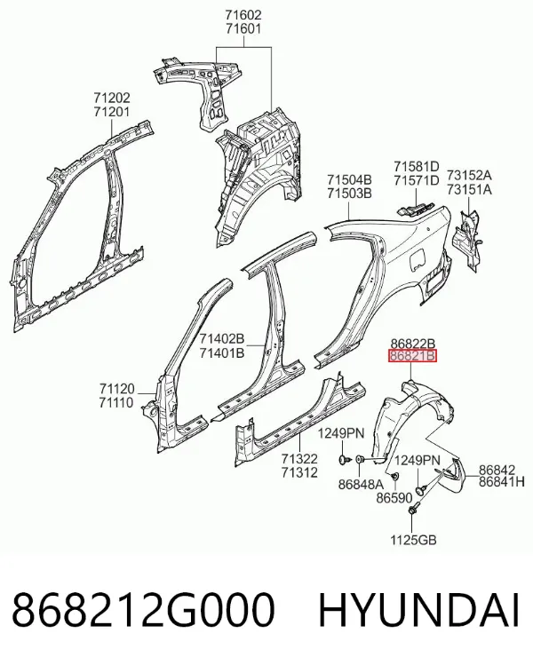 Подкрылок задний левый 868212G000 Hyundai/Kia