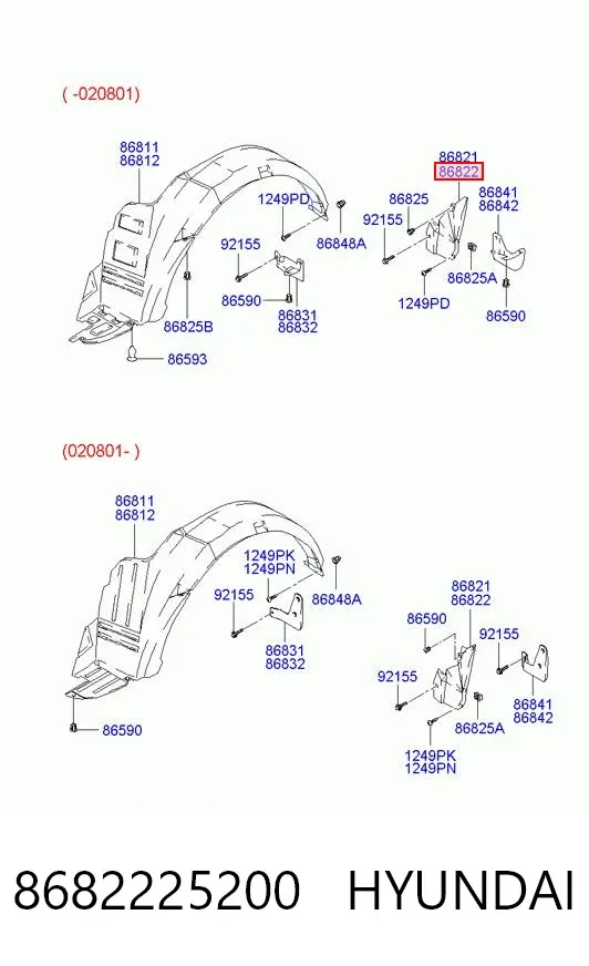 Подкрылок крыла заднего правый передний 8682225200 Hyundai/Kia