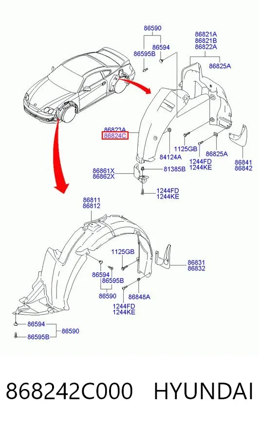 Подкрылок крыла заднего правый передний 868242C000 Hyundai/Kia