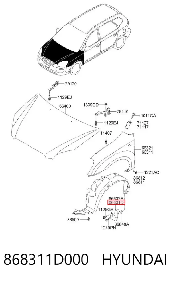 Брызговик передний левый 868311D000 Hyundai/Kia