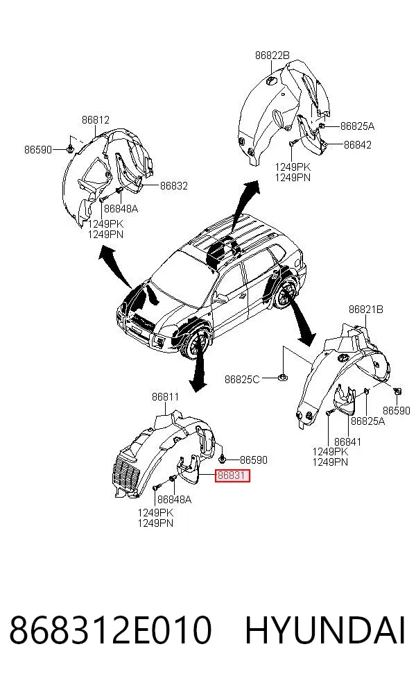 Брызговик передний левый 868312E010 Hyundai/Kia