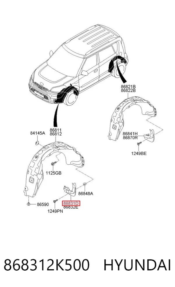 Брызговик передний левый 868312K500 Hyundai/Kia