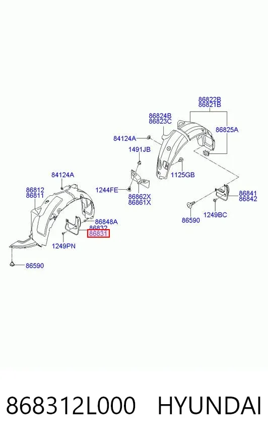 Брызговик передний левый 868312L000 Hyundai/Kia