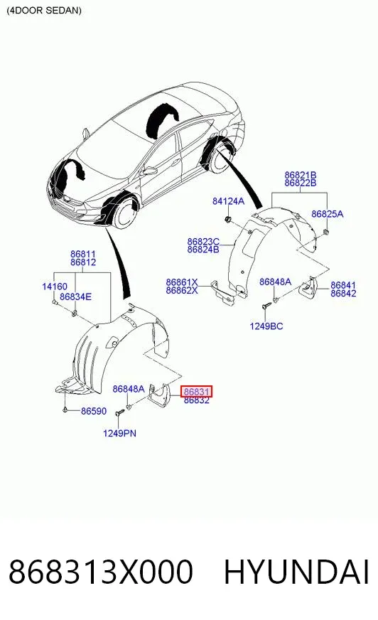 Брызговик передний левый 868313X000 Hyundai/Kia