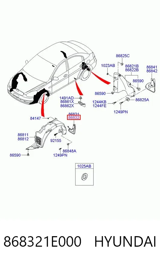 Брызговик передний правый 868321E000 Hyundai/Kia
