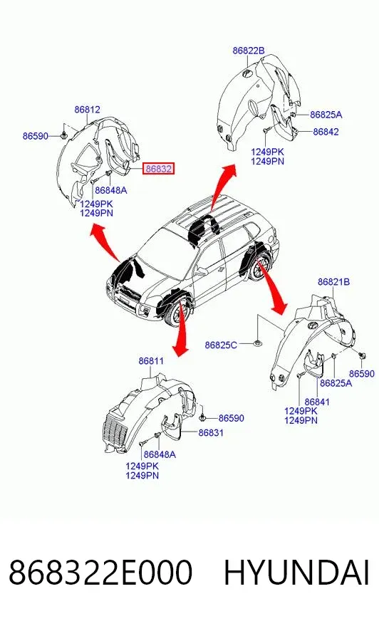 Брызговик передний правый 868322E000 Hyundai/Kia