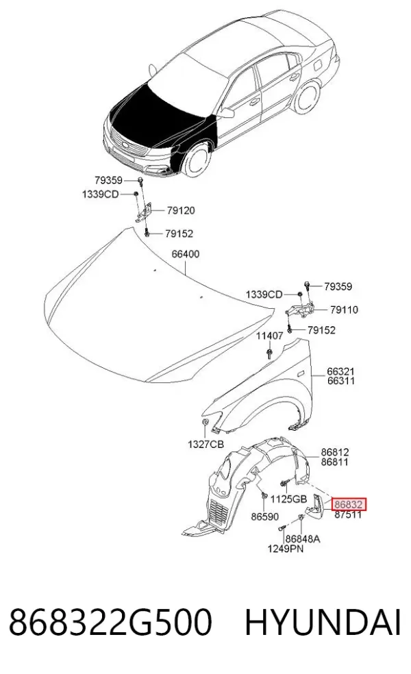 Брызговик передний правый 868322G500 Hyundai/Kia