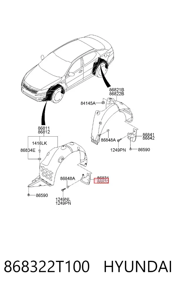 Брызговик передний правый 868322T100 Hyundai/Kia