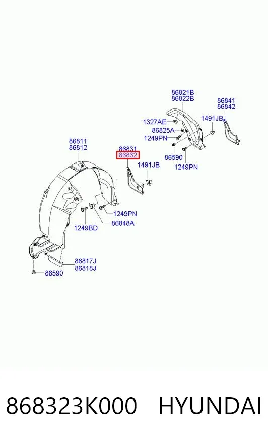 Брызговик передний правый 868323K000 Hyundai/Kia