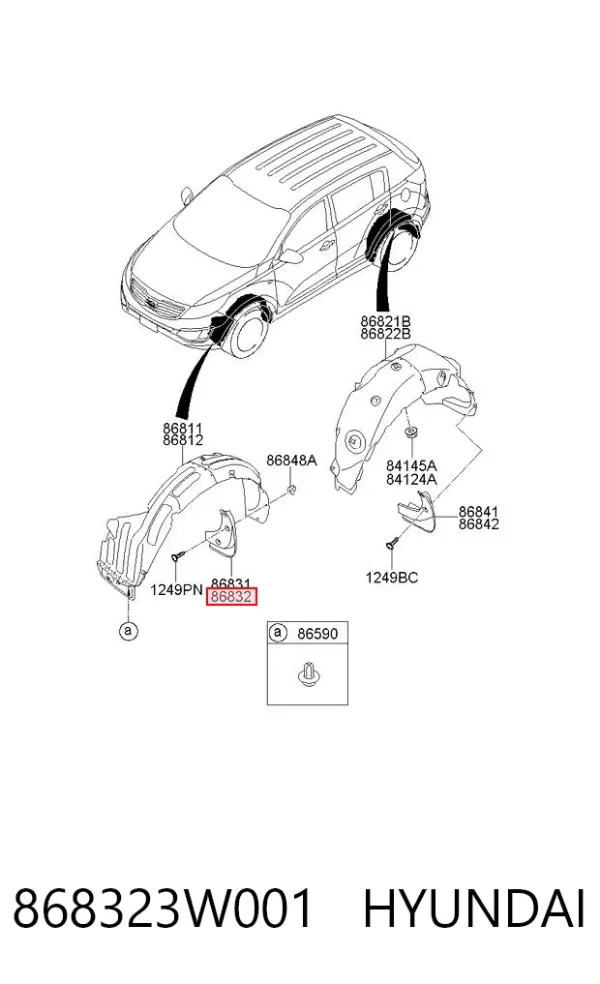 Брызговик передний правый 868323W001 Hyundai/Kia