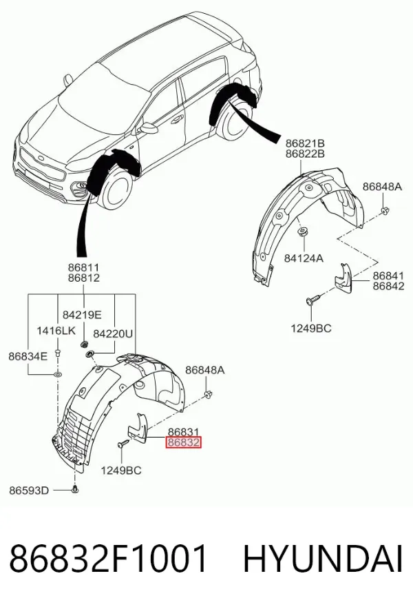 Брызговик передний правый 86832F1001 Hyundai/Kia