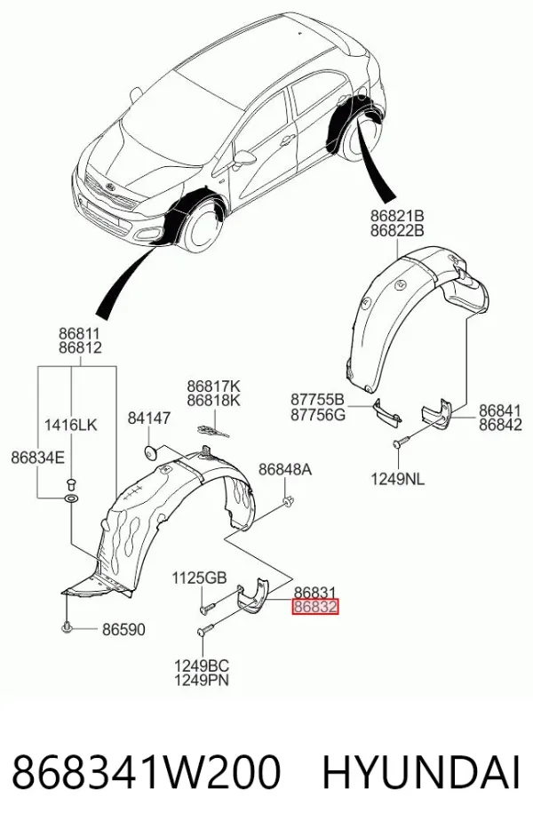 Брызговик передний правый 868341W200 Hyundai/Kia