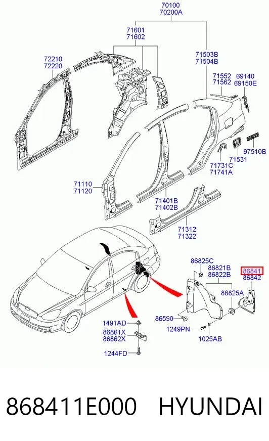 Брызговик задний левый 868411E000 Hyundai/Kia