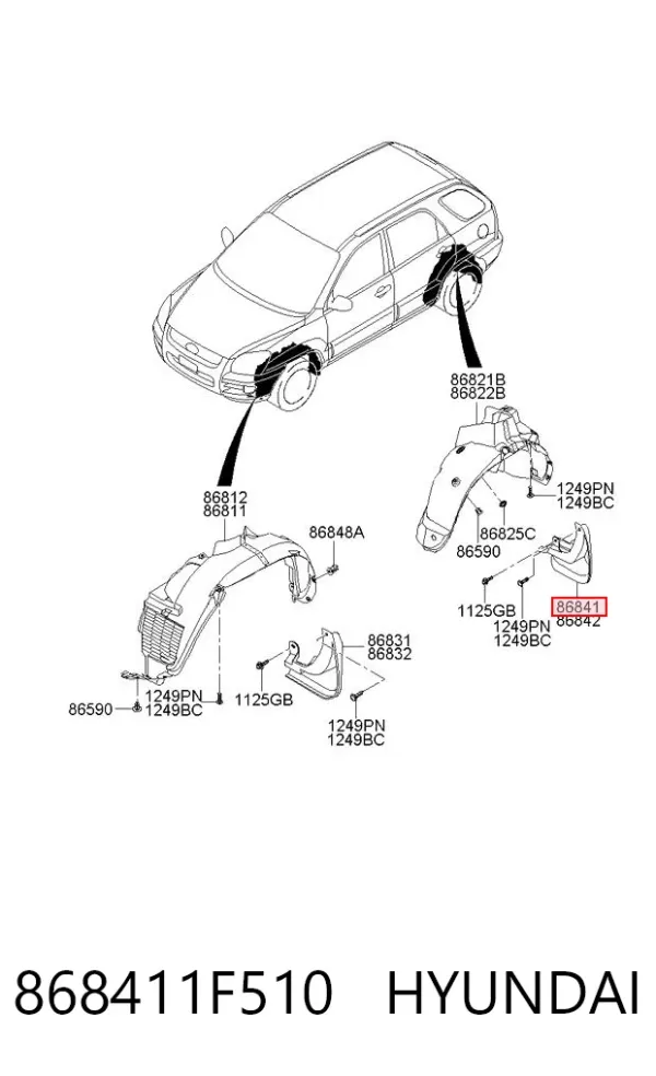 Брызговик задний левый 868411F510 Hyundai/Kia