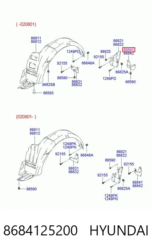 Брызговик задний левый 8684125200 Hyundai/Kia