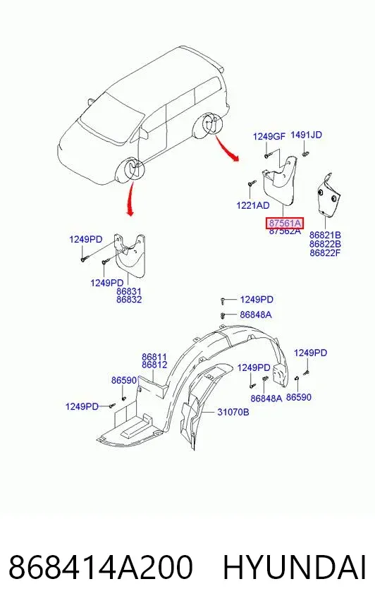 Брызговик задний левый 868414A200 Hyundai/Kia