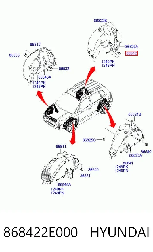 Брызговик задний правый 868422E000 Hyundai/Kia