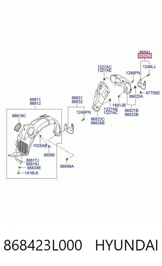 Брызговик задний правый 868423L000 Hyundai/Kia