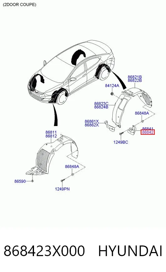 Брызговик задний правый 868423X000 Hyundai/Kia