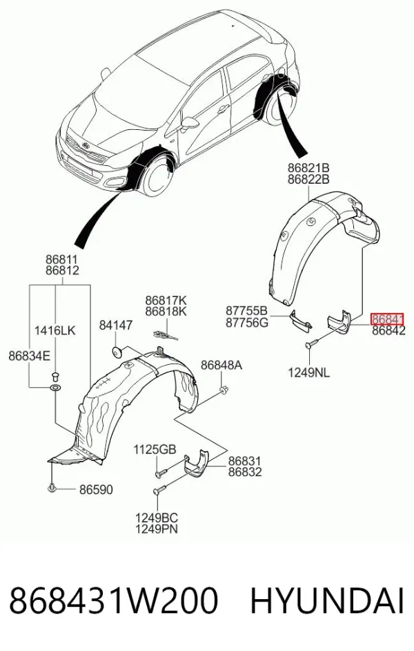 Брызговик задний левый 868431W200 Hyundai/Kia